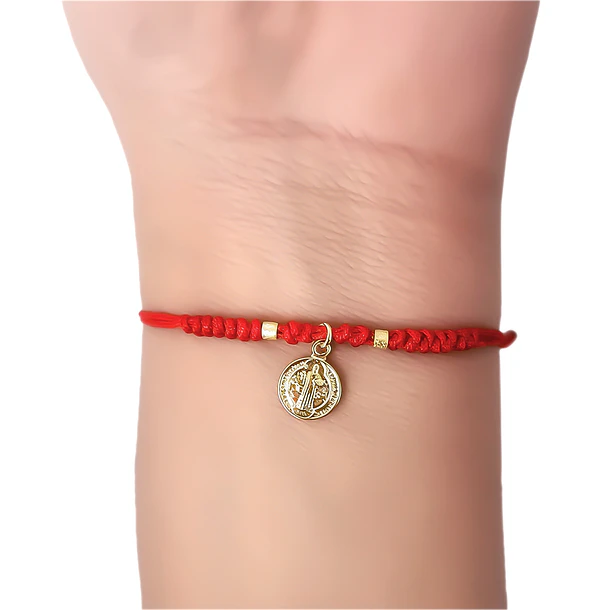 Pulsera San Benito Enchapado Oro 18K Cordón Rojo Nudo Serpiente Ajustable  2