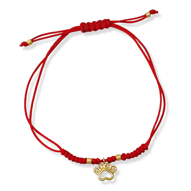 Pulsera Huella Perro Mini Enchapado Oro 18K Cordón Rojo Nudo Serpiente Ajustable  3
