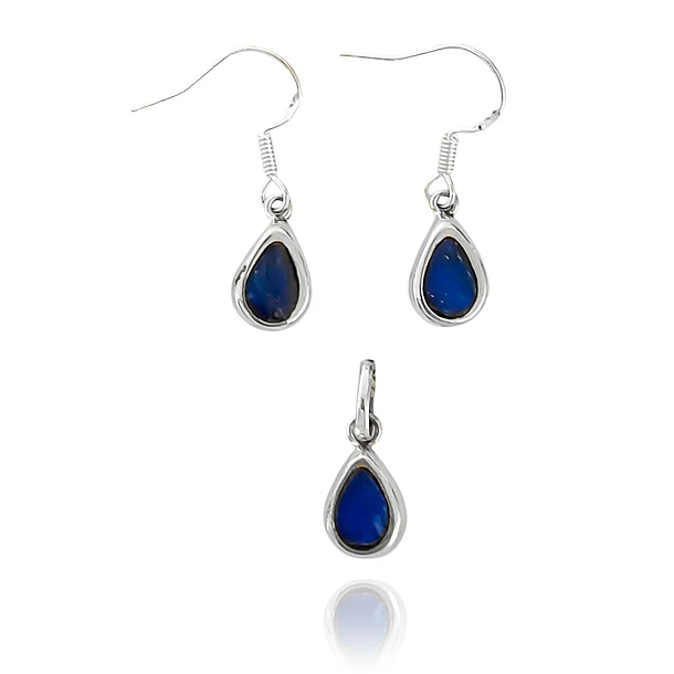 Set Lapislázuli Aros Colgante Gota Gancho Plata Fina 950