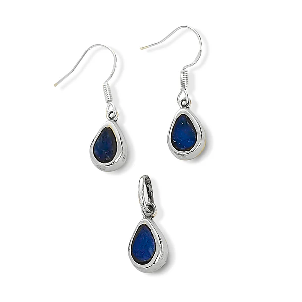 Set Lapislázuli Aros Colgante Gota Gancho Plata Fina 950 4