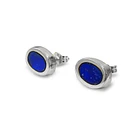 Aros Botón Lapilsázuli Bisel Ovalado Plata Fina 950 3