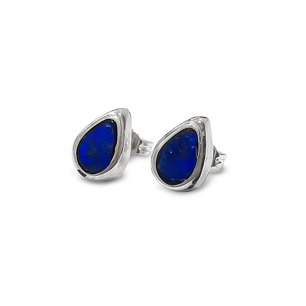 Aros Botón Lapilsázuli Bisel Gota Plata Fina 950 3