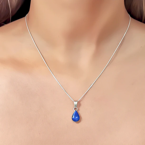Collar Lapislázuli Gota Plata Fina