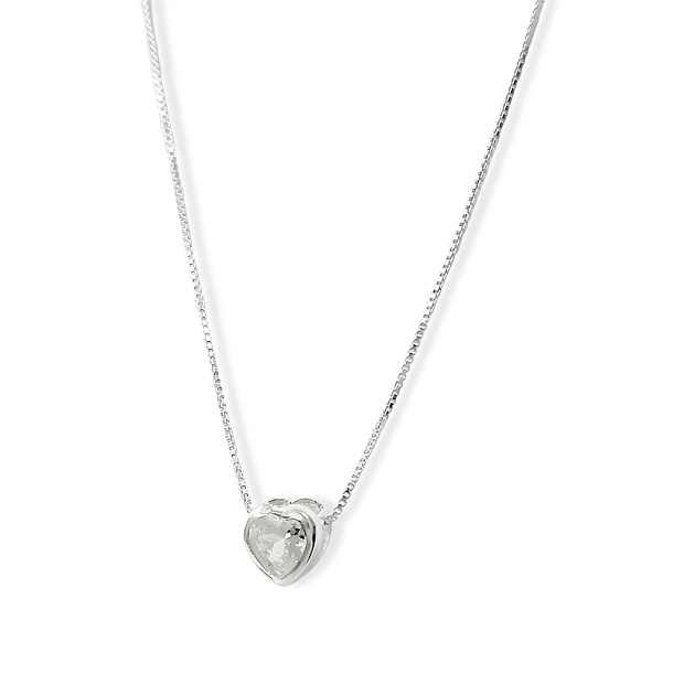 Collar Punto De Luz Corazón Blanco Plata Fina 925 4