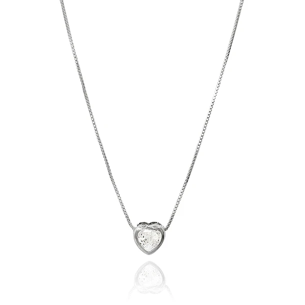 Collar Punto De Luz Corazón Blanco Plata Fina 925