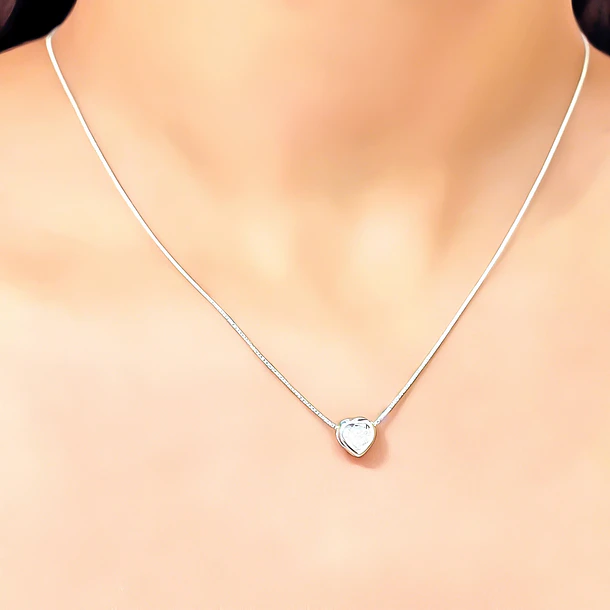 Collar Punto De Luz Corazón Blanco Plata Fina 925 3