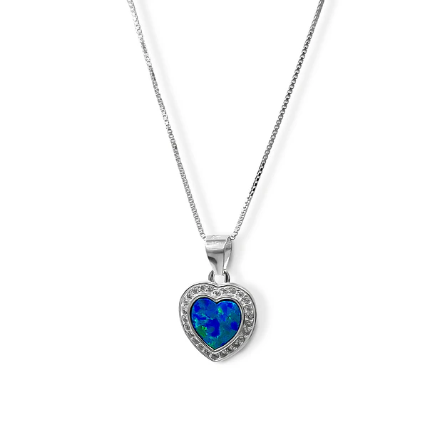 Collar Corazón Ópalo Reconstituido Plata Fina 925 3