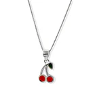 Collar Cereza Esmaltada Cadena Veneciana Plata Fina 925 3