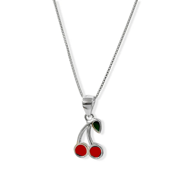 Collar Cereza Esmaltada Cadena Veneciana Plata Fina 925 3