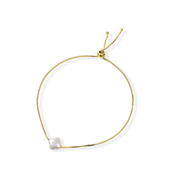 Pulsera Trébol Perla Sintética Enchapado Oro 18K Adaptable 3