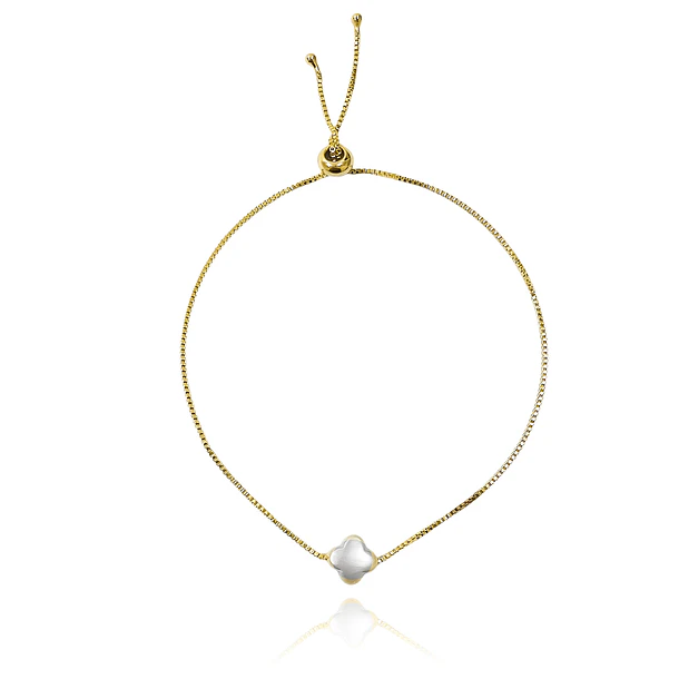 Pulsera Trébol Perla Sintética Enchapado Oro 18K Adaptable 1