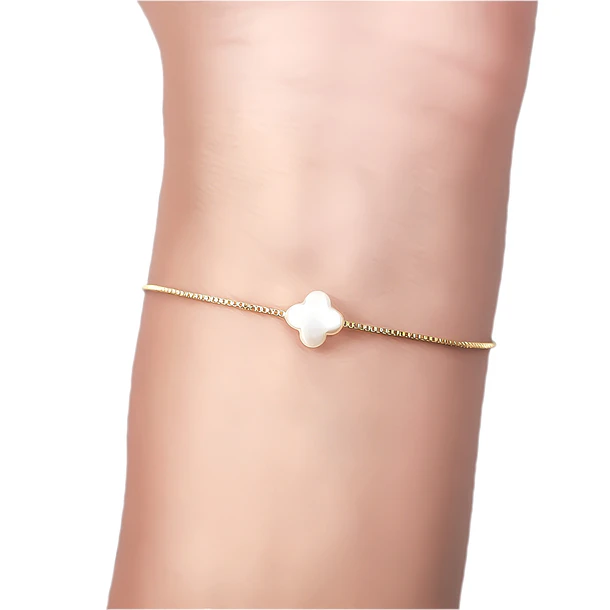 Pulsera Trébol Perla Sintética Enchapado Oro 18K Adaptable 2