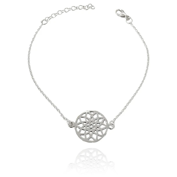 Pulsera Flor Mandala Plata Fina 925