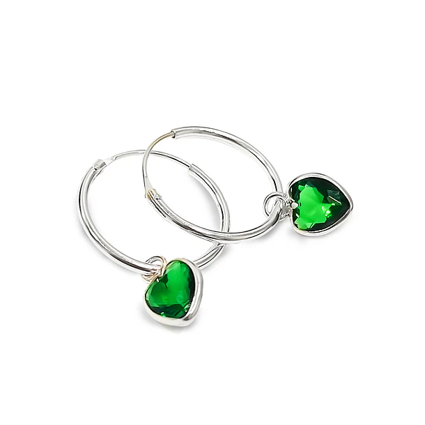 Aros Argolla Corazón Colgante Circón Verde  Plata Fina 925 3