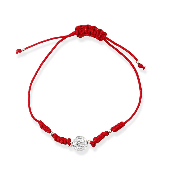 Pulsera Medalla San Benido Plata Fina 925 Nudo Cordón Rojo 3