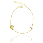 Pulsera Medalla San Benito Cruz Plana Cadena Veneciana Enchapado Oro 18K 1