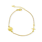Pulsera Medalla San Benito Cruz Plana Cadena Veneciana Enchapado Oro 18K 4