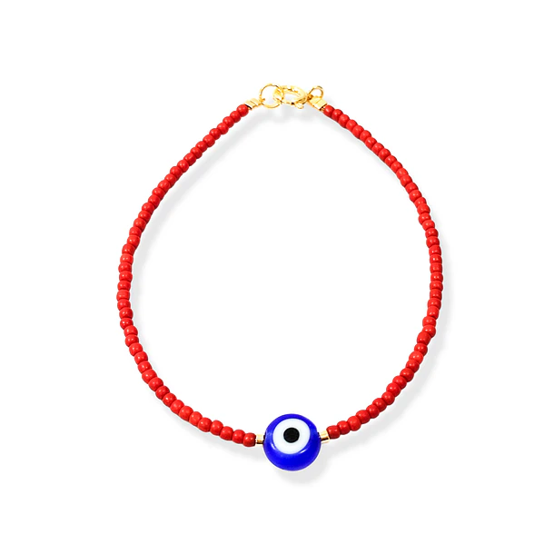 Pulsera Ojo Turco Azul Cristal Rojo Mostacilla Enchapado Oro 18K 3