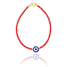 Pulsera Ojo Turco Azul Cristal Rojo Mostacilla Enchapado Oro 18K 1