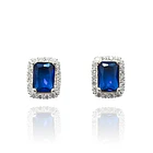 Aros Lady Circón Rectángulo Azul Blanco Plata Fina 925 1