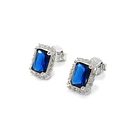 Aros Lady Circón Rectángulo Azul Blanco Plata Fina 925 3