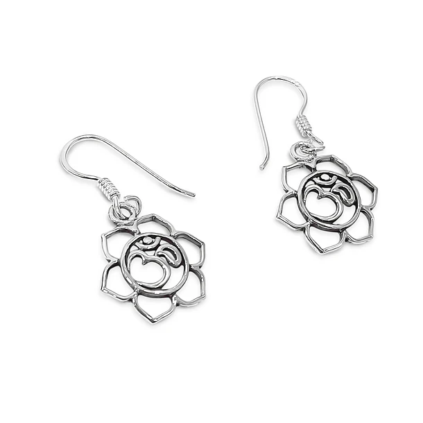 Aros Flor De Loto Ohm Colgante Gancho Plata Fina 925 3