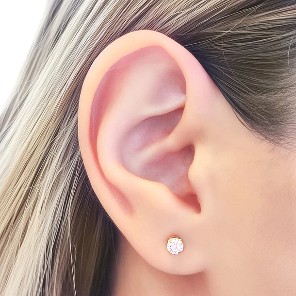 Aros Bebé Circón 4mm Rosado Enchapado Oro 18K 2