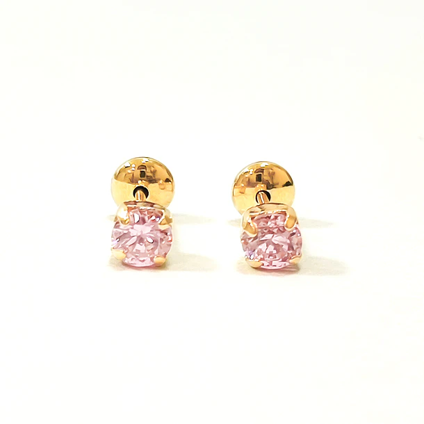 Aros Bebé Circón 4mm Rosado Enchapado Oro 18K 1