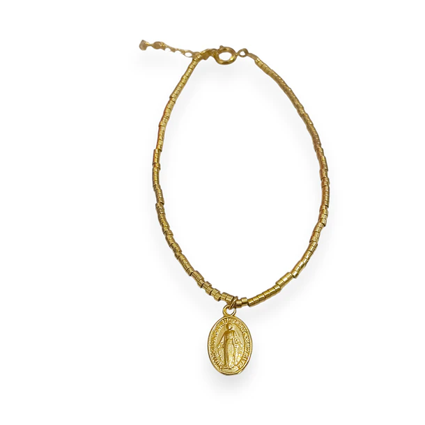 Pulsera Virgen De Los Rayos Mostacillas Enchapado Oro 18K  3