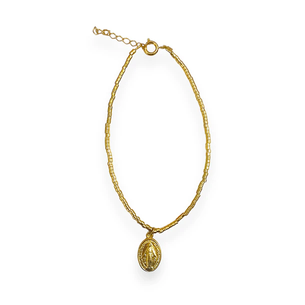 Pulsera Virgen De Los Rayos Mostacillas Enchapado Oro 18K 