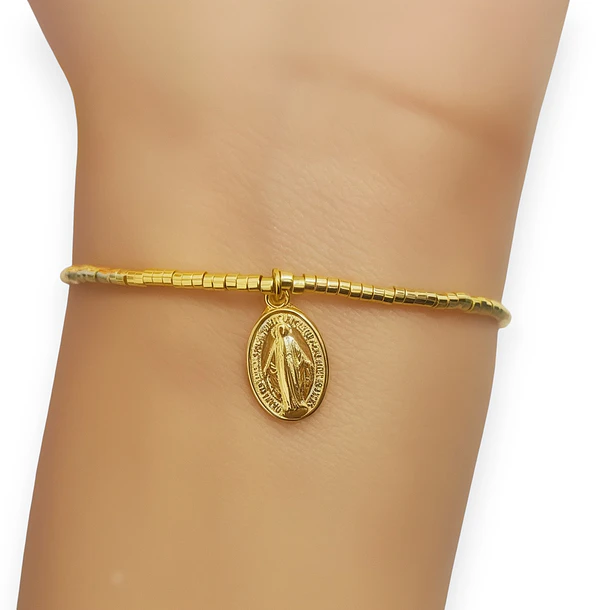 Pulsera Virgen De Los Rayos Mostacillas Enchapado Oro 18K 