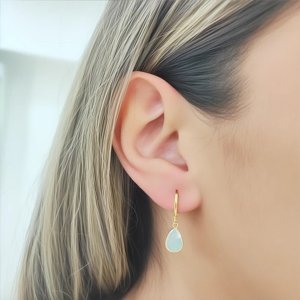 Aros Argolla Gota Calcedonia Enchapado Oro 18K 3