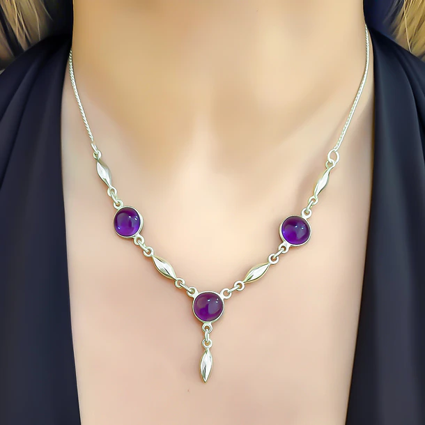 Collar Ranya Amatista Pepa Plata Fina 925