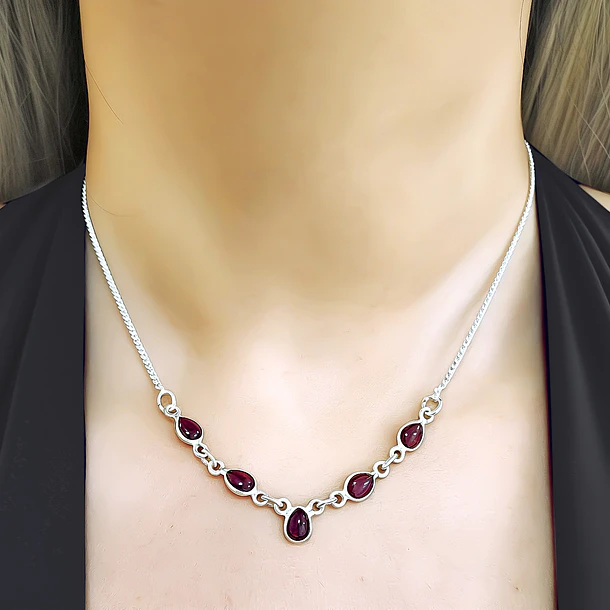 Collar Neena Granate Gota Plata Fina 925