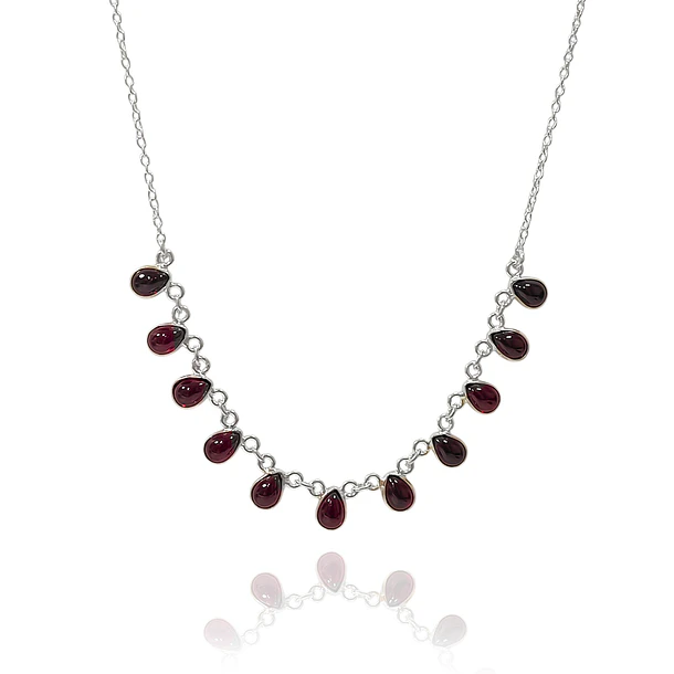 Collar Semi Anala 11 Gotas Granate Plata Fina 925