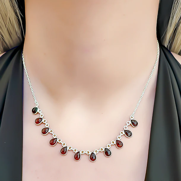 Collar Semi Anala 11 Gotas Granate Plata Fina 925
