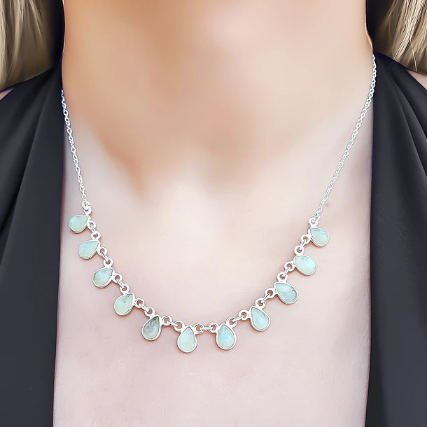 Collar Semi Anala 11 Gotas Piedra Luna Plata Fina 925