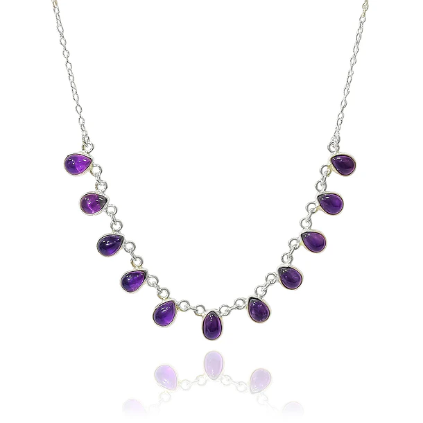 Collar Semi Anala 11 Gotas Amatista Plata Fina 925