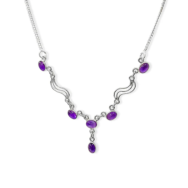 Collar Asmee Amatista Curvas Plata Fina 925 3