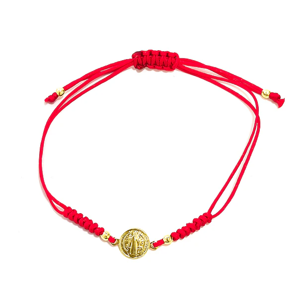Pulsera San Benito Nudo Serpiente Enchapado Oro 18K Cordón Rojo Ajustable  1