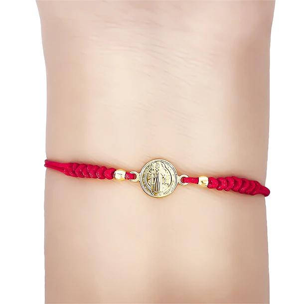 Pulsera San Benito Nudo Serpiente Enchapado Oro 18K Cordón Rojo Ajustable  2