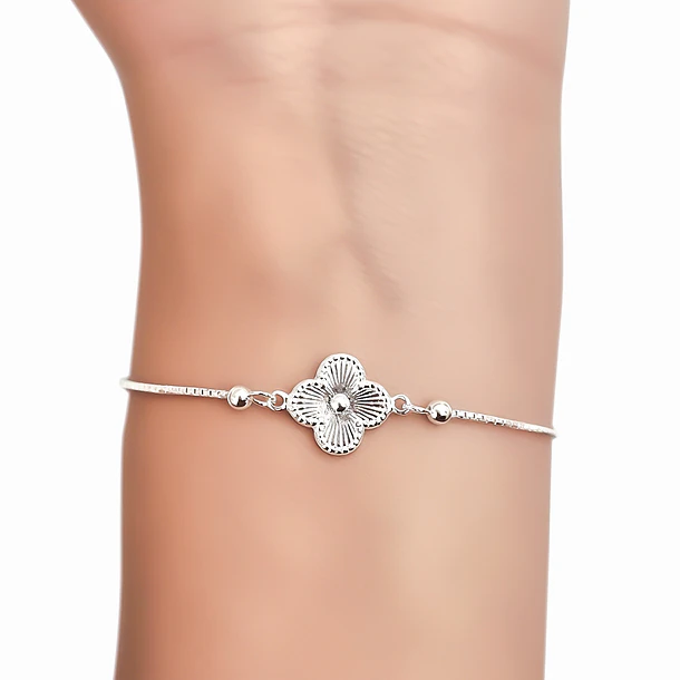 Pulsera Trébol Bolitas Plata Fina 925 Adaptable 2