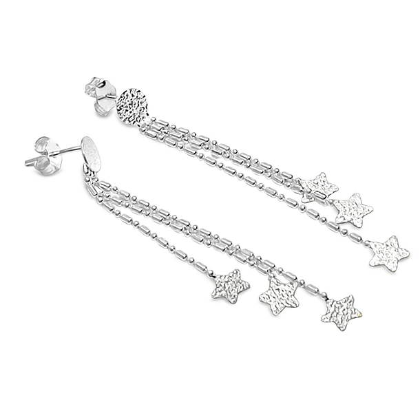 Aros Estrellas Satinadas Colgante Tope Redondo Plata Fina 925  3