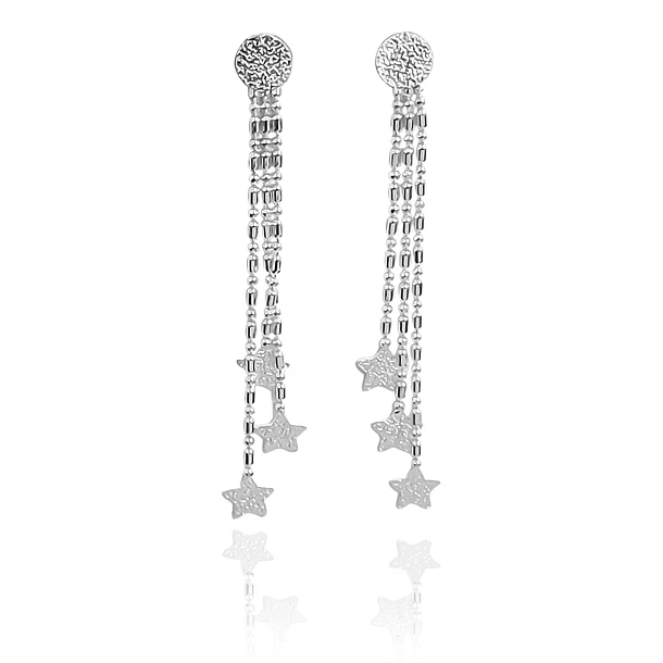 Aros Estrellas Satinadas Colgante Tope Redondo Plata Fina 925 