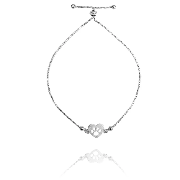 Pulsera Huella Corazón Bolitas Plata Fina 925 Adaptable