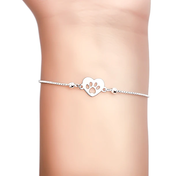 Pulsera Huella Corazón Bolitas Plata Fina 925 Adaptable