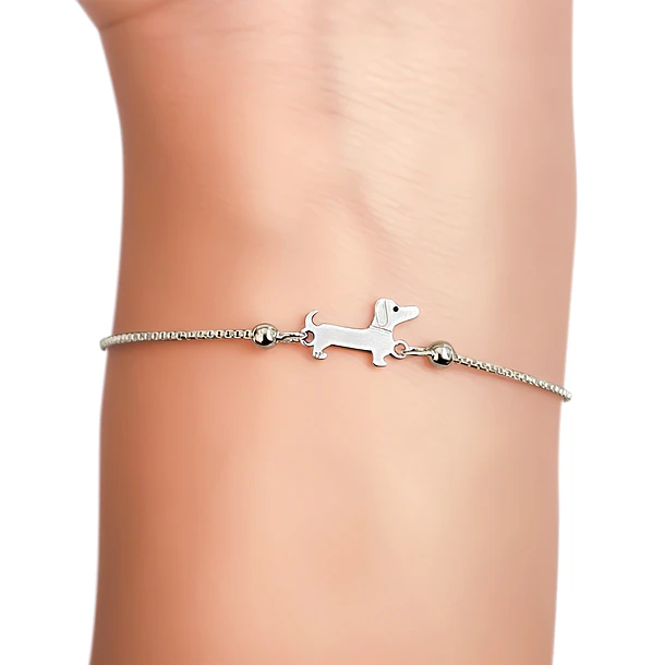 Pulsera Perro Salchicha Bolitas Plata Fina 925 Adaptable