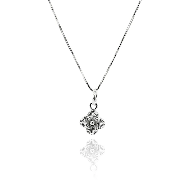 Collar Trébol Mini Veneciana Plata Fina 925