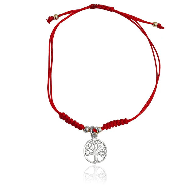 Pulsera Árbol De La Vida Colgante Plata Fina 925 Cordón Rojo
