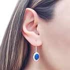 Aros Lapislázuli Ovalado Gancho Plata Fina 950 2